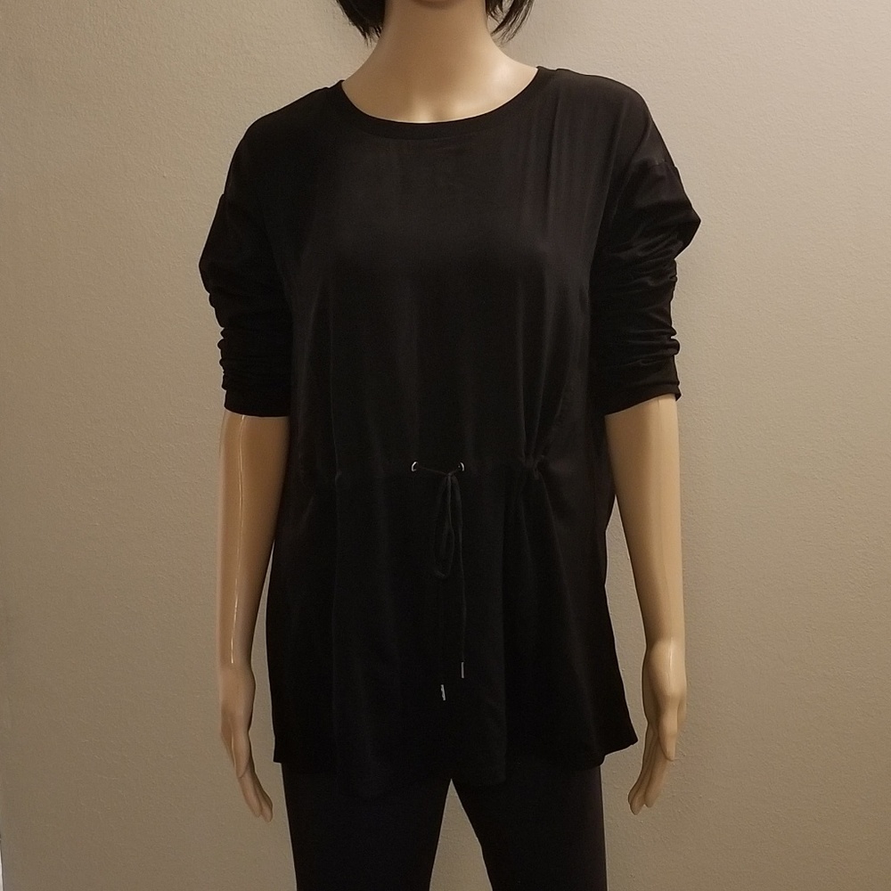 Forever 21 Black Textured Drawstring Shirt